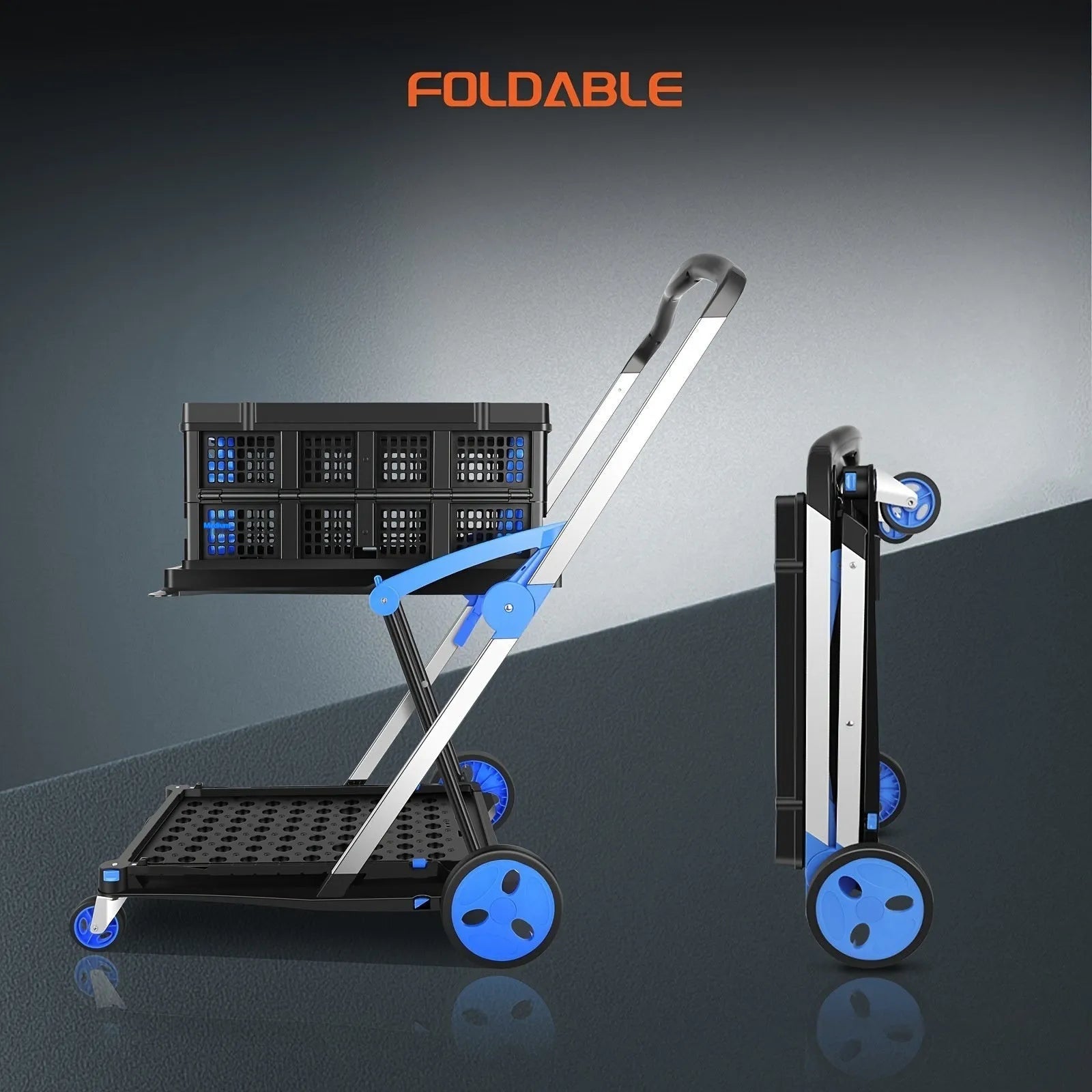 Foldable shopping cart with double-layer basket in selected colour option