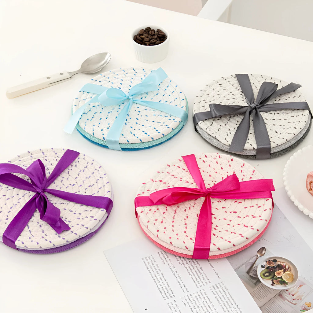 Three round cotton cord coaster placemats in chosen colour with 18cm diameter