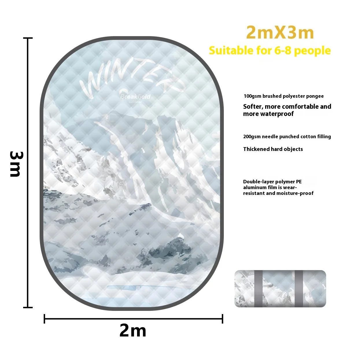 Waterproof picnic mat in brushed fabric with moisture-proof backing for outdoor use