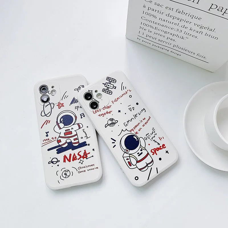 Pink silicone phone case with cute astronaut design for iPhone