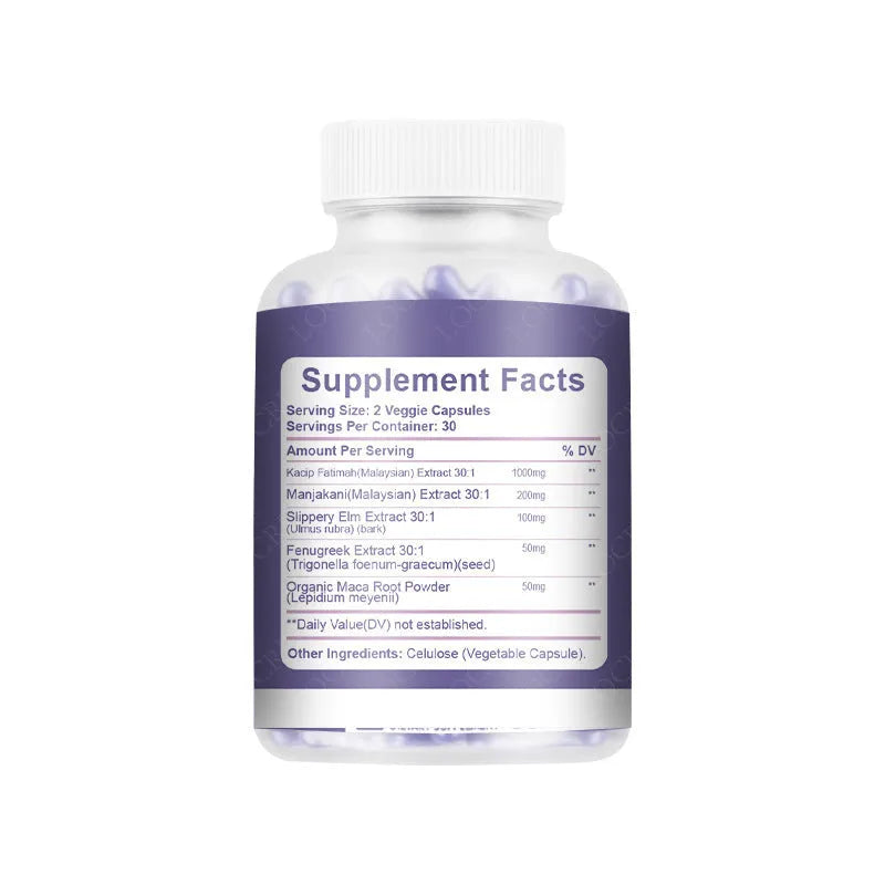 Bottle containing 60 vaginal capsules for women's intimate care supplement