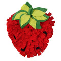 Red and green strawberry-shaped pet slow feeder mat with hiding spots for interactive feeding