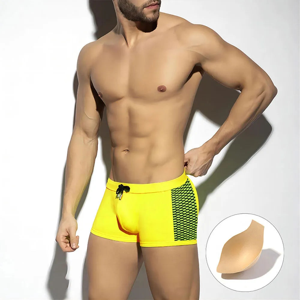 Men's polka dot print swimming boxers in quick-dry nylon fabric