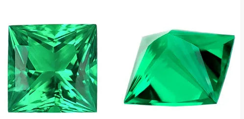 Synthetic emerald loose stone in Columbia green treasure colour showing round and cushion cut options
