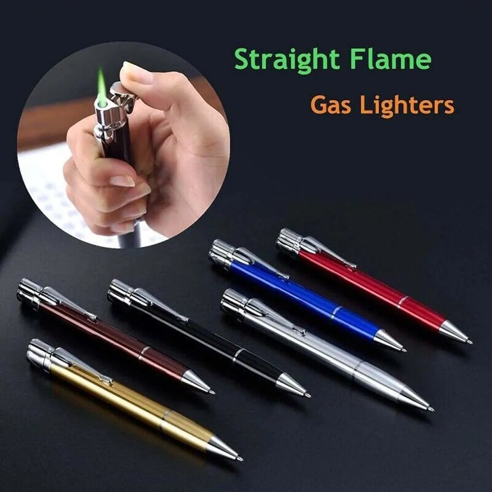 Windproof metal jet flame pen lighter in assorted colours on a key chain