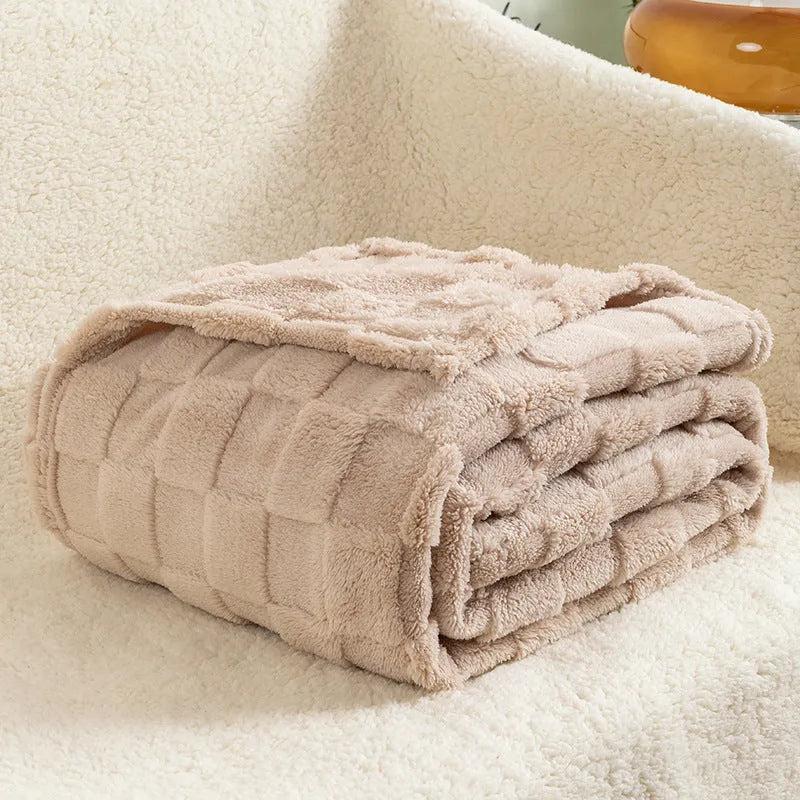 Thickened polyester velvet blanket with geometric pattern in multiple colour options