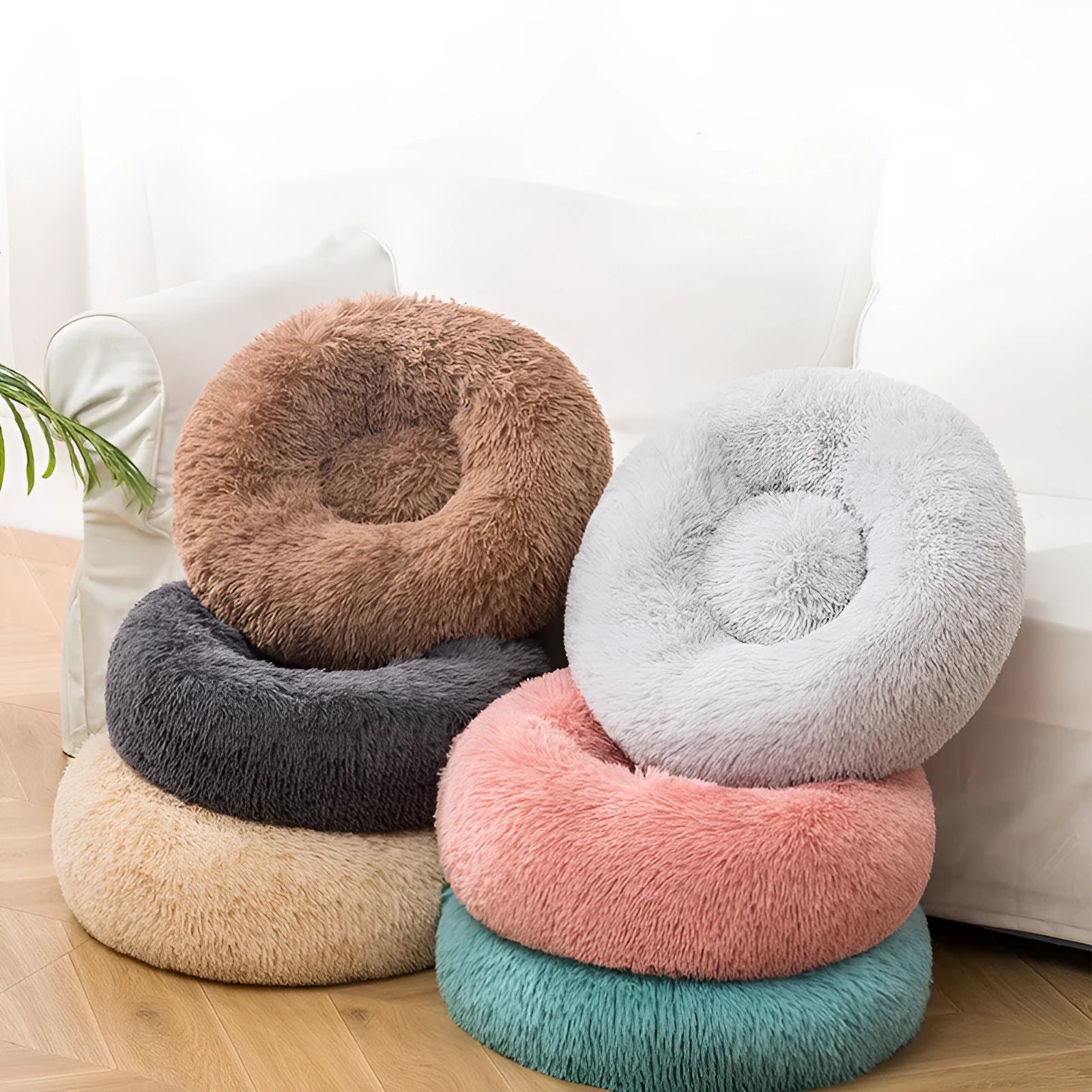 Plush warm dog bed in winter soft cloth pet nest in dark gray for indoor sleeping