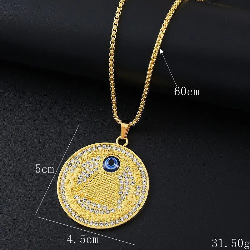 Geometric pendant women's necklace with zircon details and gold plated finish