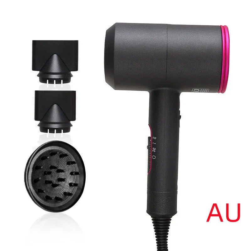 2000W hotel hair dryer with long cable in metallic black, showing UK plug