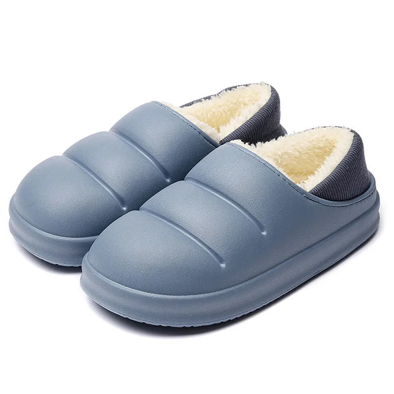 Couple cotton slippers with waterproof EVA sole and plush lining in six colours