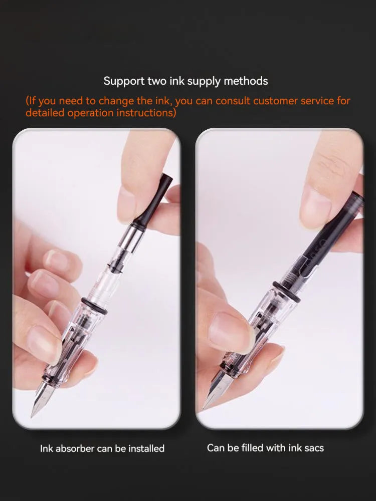 Automatic suction pen set with plastic shell, choice of tip sizes, and 40ml ink reservoir with handbag