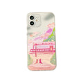Soft silicone mobile phone case for iPhone featuring a colourful two-cat cartoon design on the back.