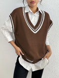 Women's loose fit college style vest sweater in blue, coffee, or black colour.