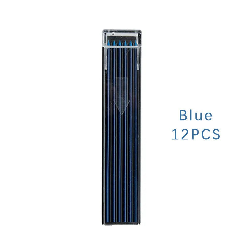 Boxed set of twelve coloured 0.7mm mechanical pencil refill leads in plastic tubes