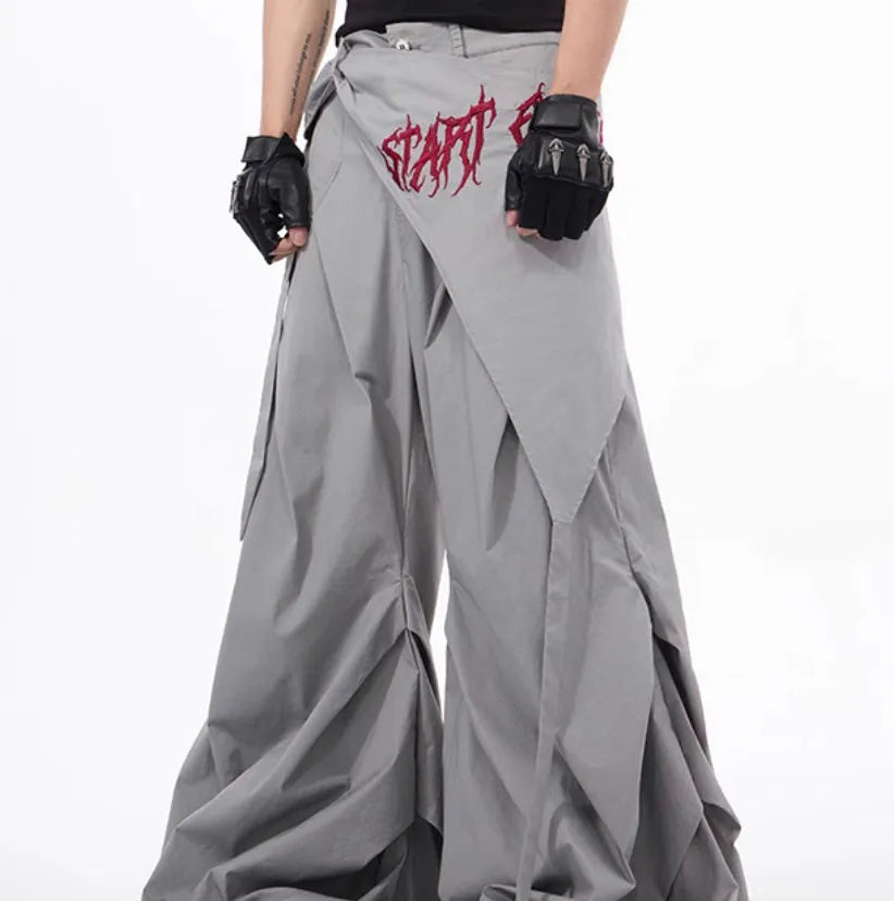 Boys Korean style wide-leg summer trousers in black solid colour