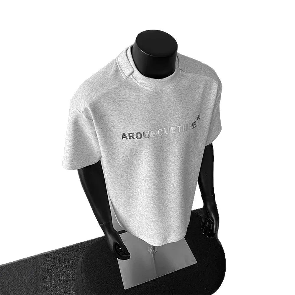 Men's loose fit cotton t-shirt with a printed letters pattern in light grey
