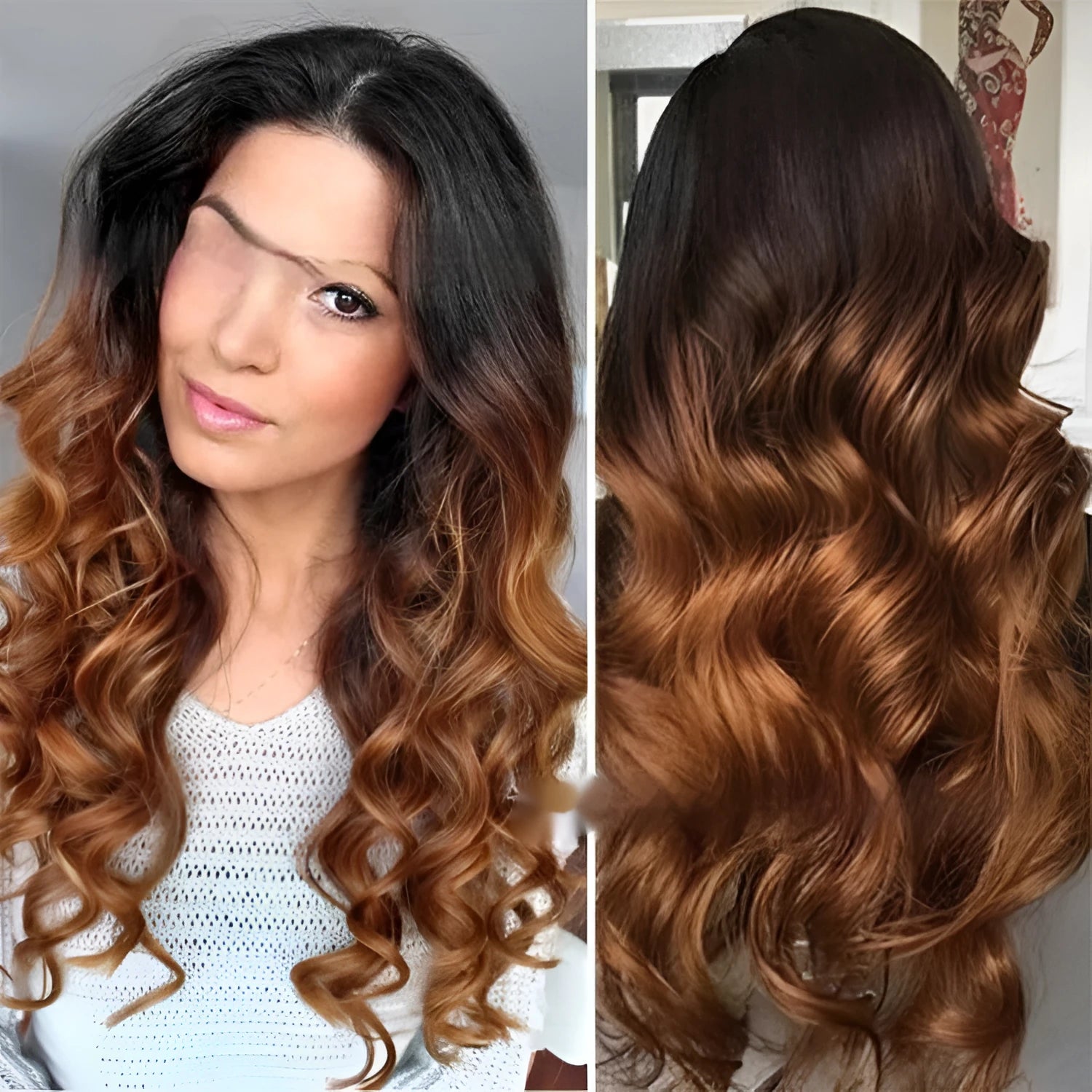Ruili style gradient human hair lace front wig on a display stand.
