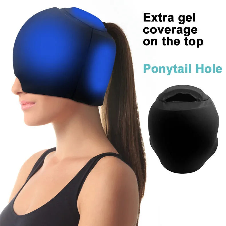 Solid colour cold compress cap in black, pink, or dark blue for headache relief