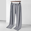 Men's black ice silk straight-leg loose fit casual trousers with a high elastic waistband.
