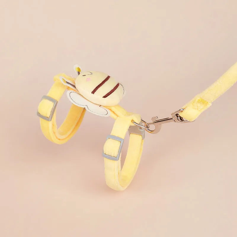 Bee shape teddy design cat lead in polyester with strap and rope sections