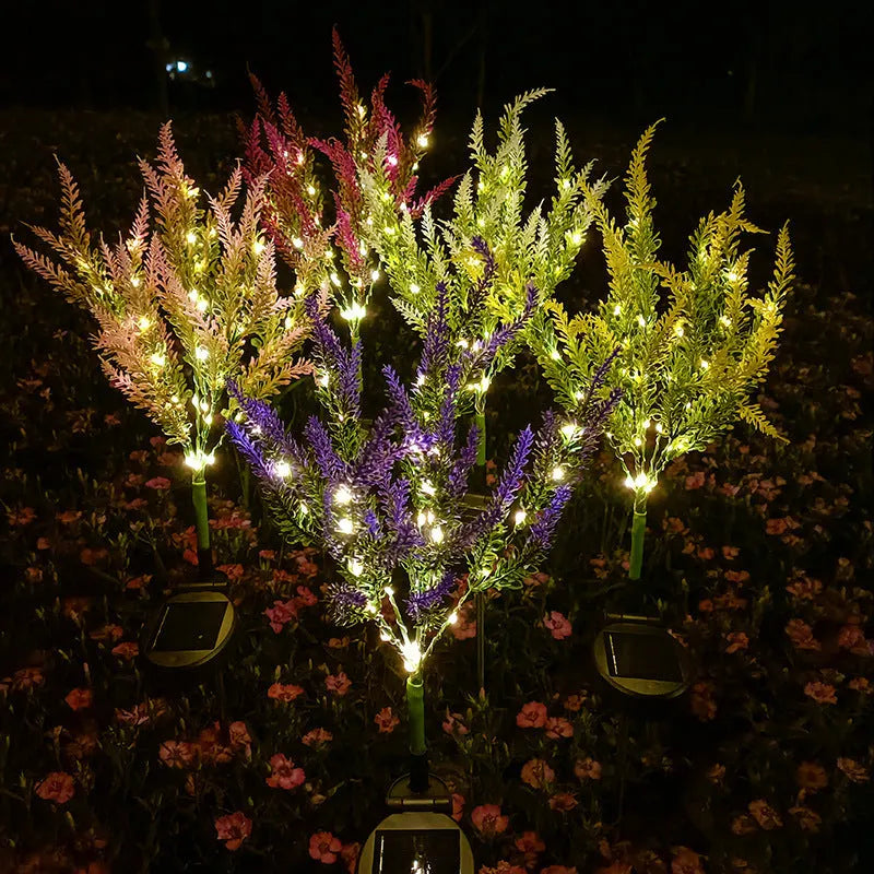 74cm tall solar-powered outdoor LED garden light with flower shape design in lavender colour options