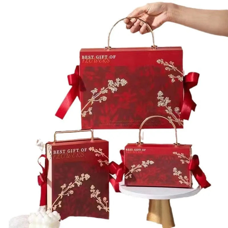 Paper cardboard gift box in champagne gold for pajamas marriage engagement with decorative string lights