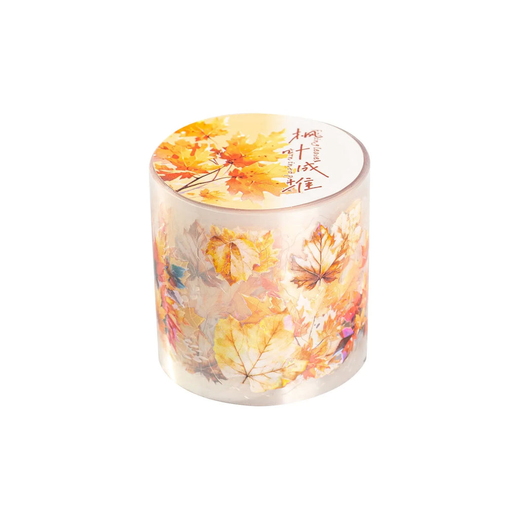 Roll of Deciduous Poetry Series decorative stickers showing autumn leaf patterns, 40mm wide.