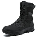 Men's black and camouflage high-top Martin boots with mesh upper and totem detailing