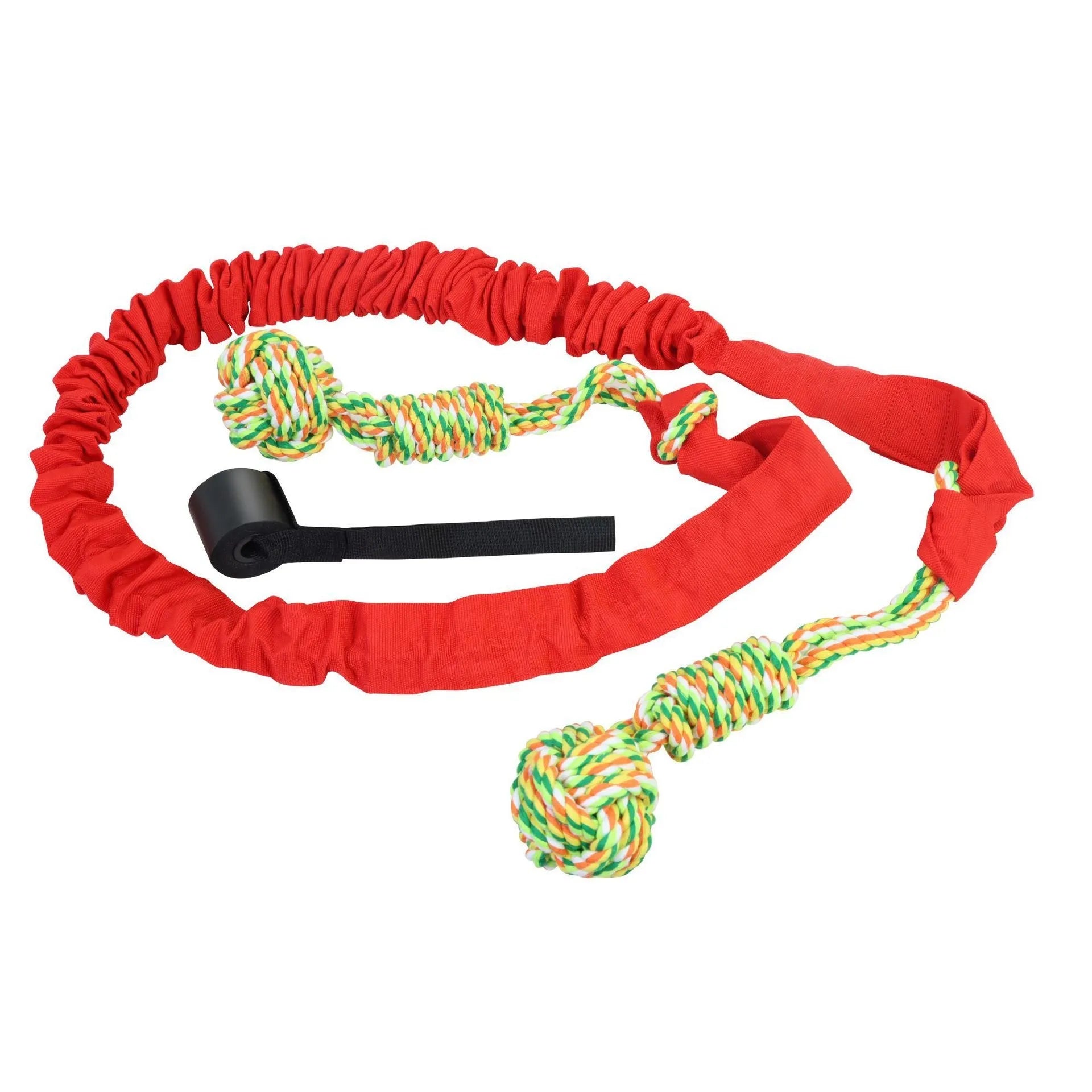 Cotton dog tug rope toy in red, grey, and black colour options.