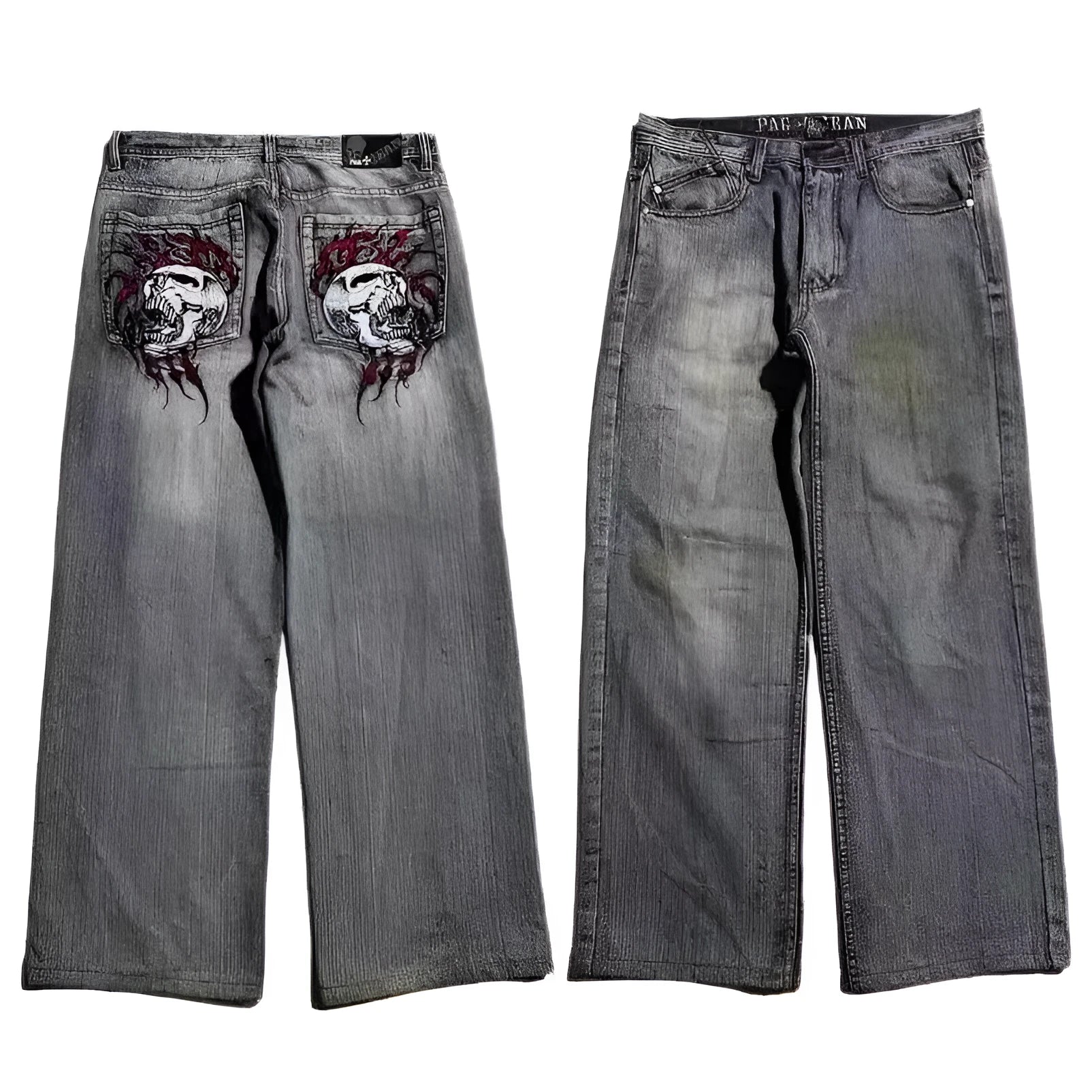 Men's grey wide-leg jeans with retro washed look and straight-leg design