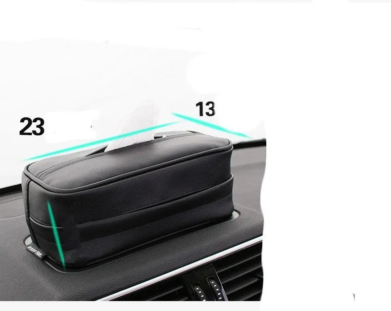 Black PU leather rectangular storage box for car and home organisation