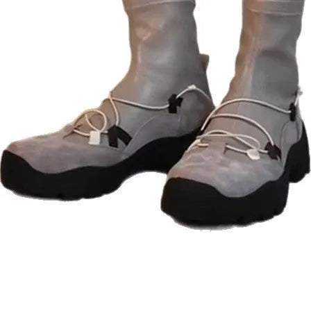 Retro platform cross strap stretch boots for women flat heel microfiber casual boots