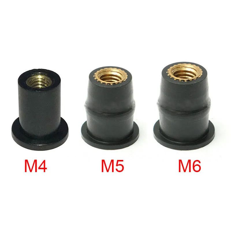 Motorcycle windshield rubber expansion nuts with brass inserts in M4 M5 M6 thread sizes