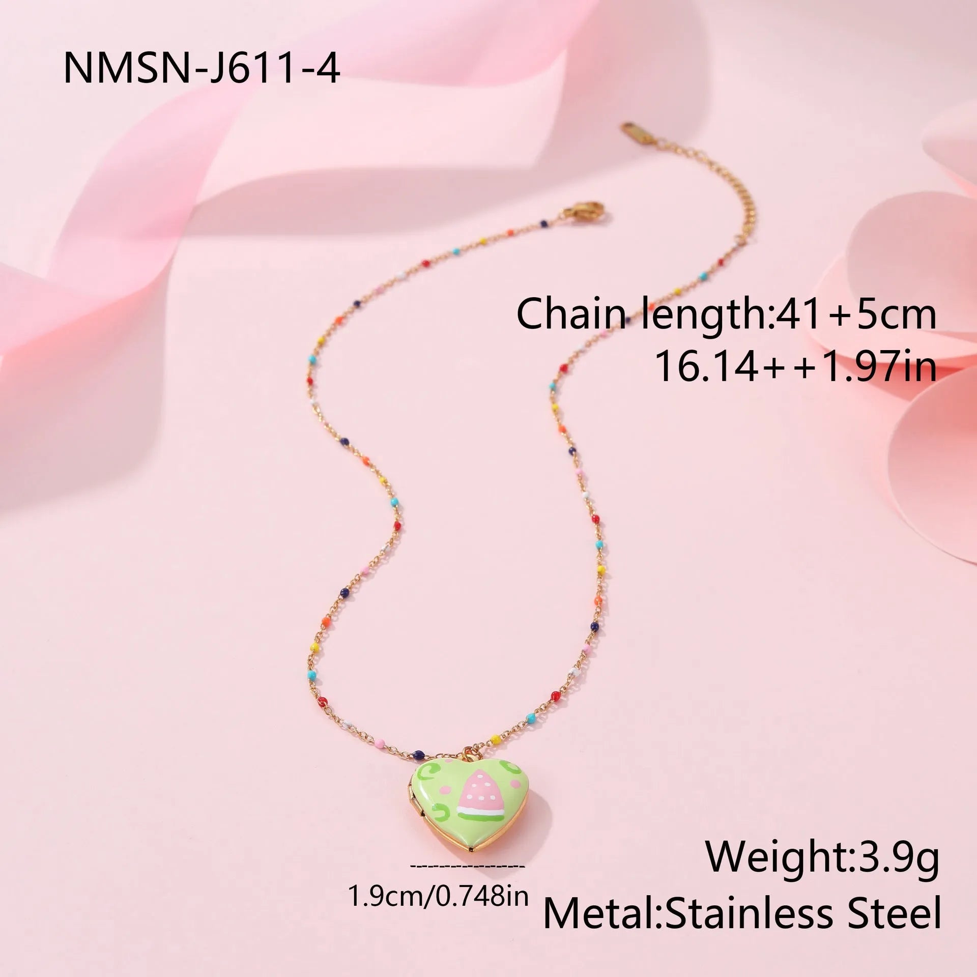 Stainless steel fruit pendant necklace with 18K gold plating on 41-50cm chain