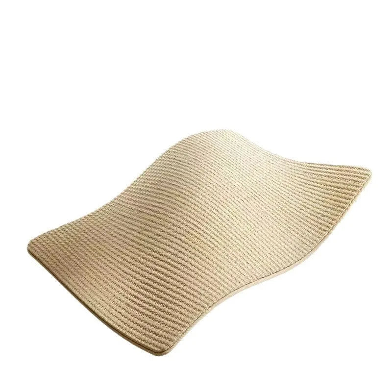 Large and small sisal fibre cat scratch boards with pastoral design on a neutral background.