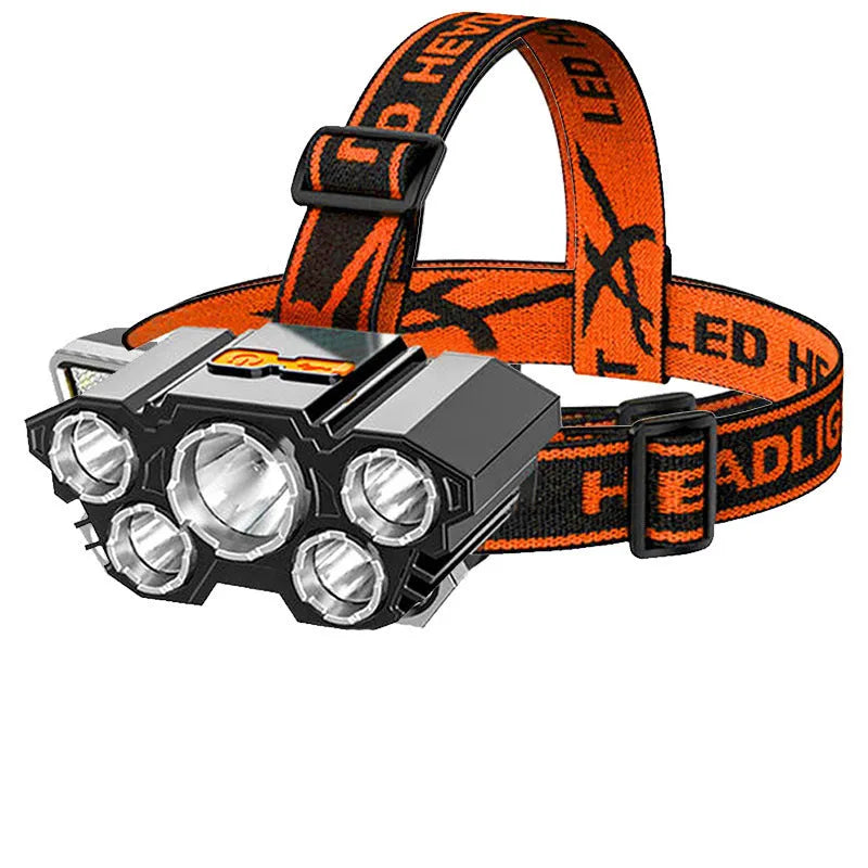 Super bright 10W LED miner's headlamp with adjustable headband and USB charging cable