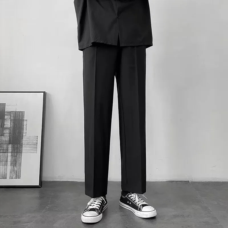 Loose Korean style white wide leg trousers in polyester fibre for teenagers casual wear