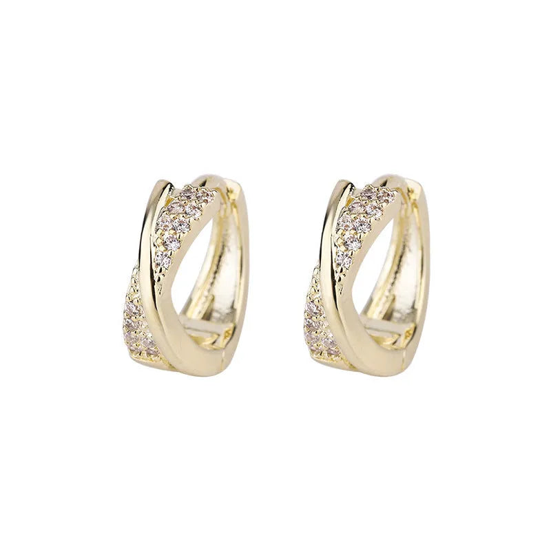 Geometric shape earrings with zircon detail in 14K yellow gold-tone finish