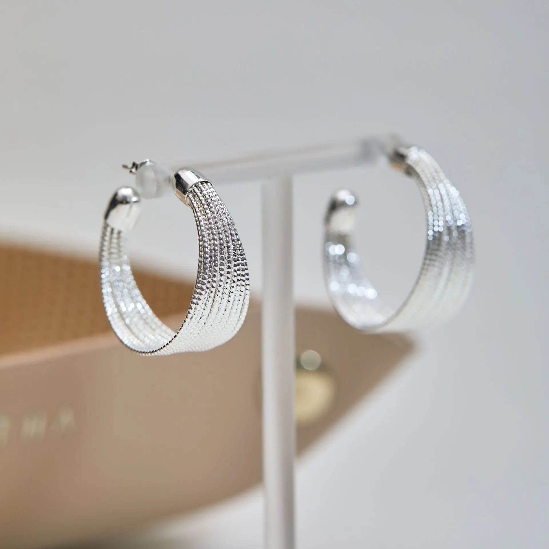 Geometric multi-layer bracelet earrings set with silver and gold colour pairs on copper