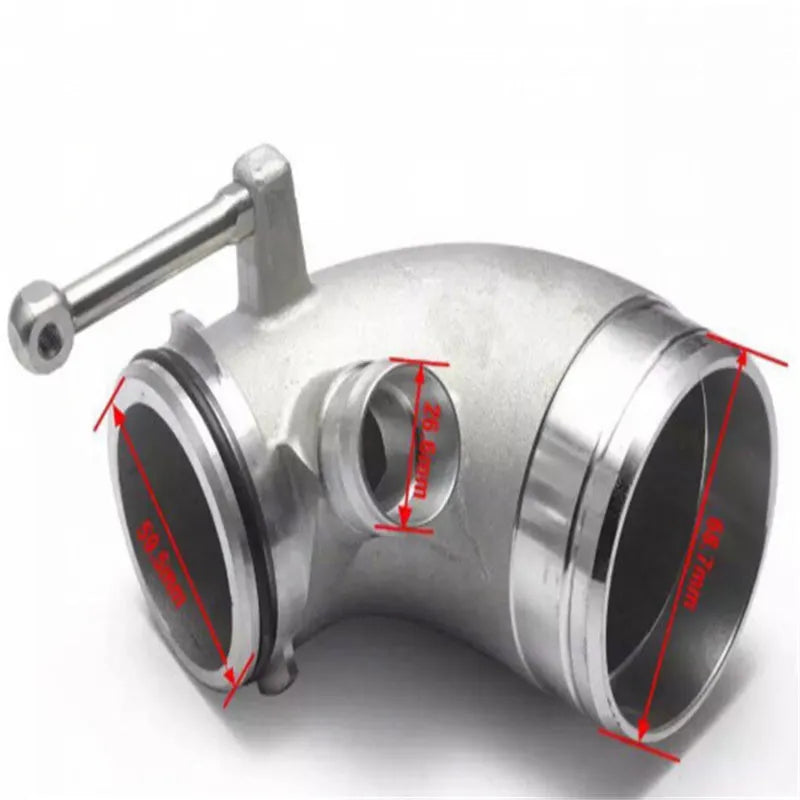 Aluminium 90 degree turbo outlet elbow for lateral engine turbo installations