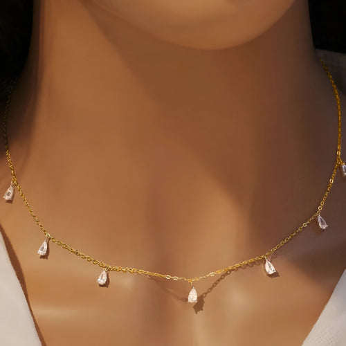 925 sterling silver drop-shaped necklace with artificial zircon on an adjustable O-chain in silver, rose gold, or gold.
