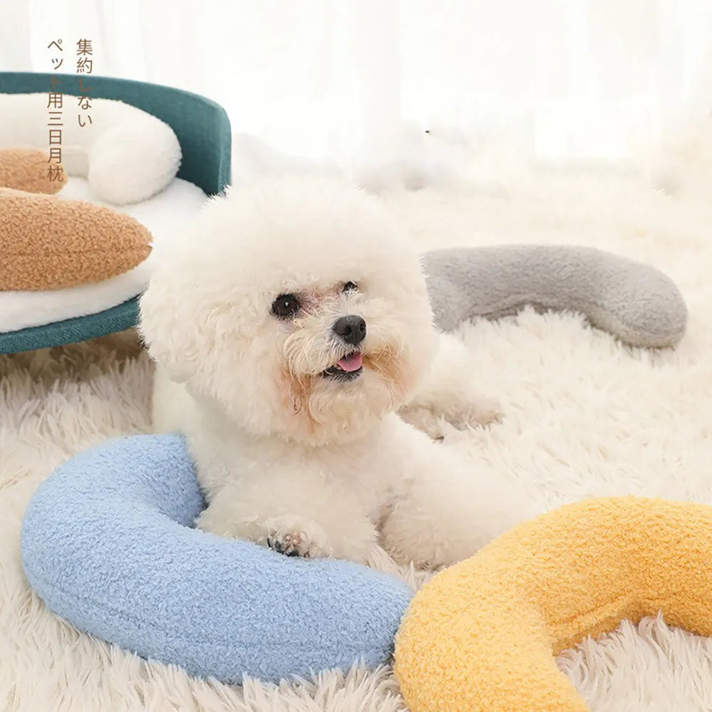 U-shaped cat pillow with adjustable collar in blue khaki white or yellow for cervical protection
