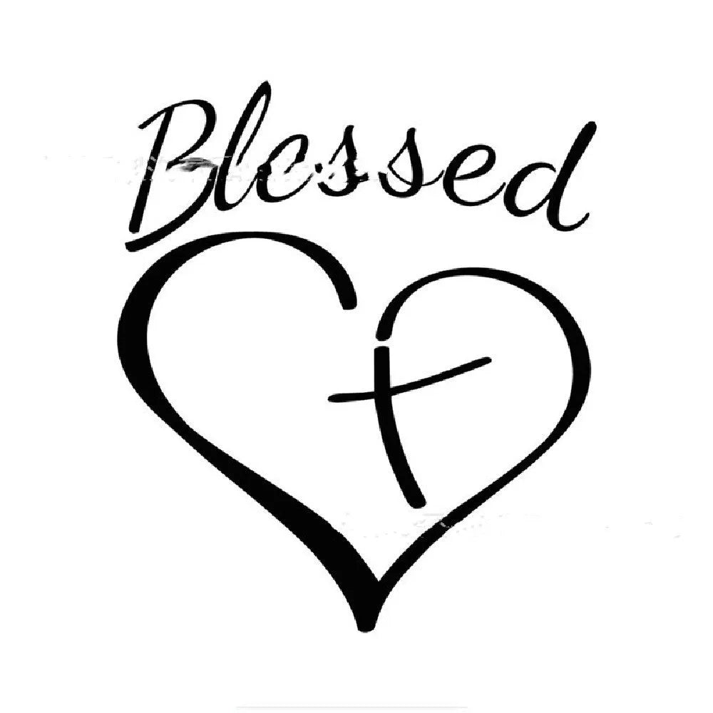 Faith Hope Love letter sticker with heart design in black, white, or red, 14 by 11.5 cm