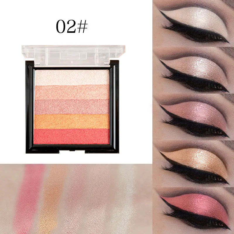 Highlighting eye shadow palette with six colour shades for facial contouring and brightening