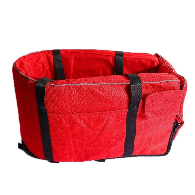 Outdoor cloth dog kennel shown in grey mesh, suitable for car and garden use across all four seasons.
