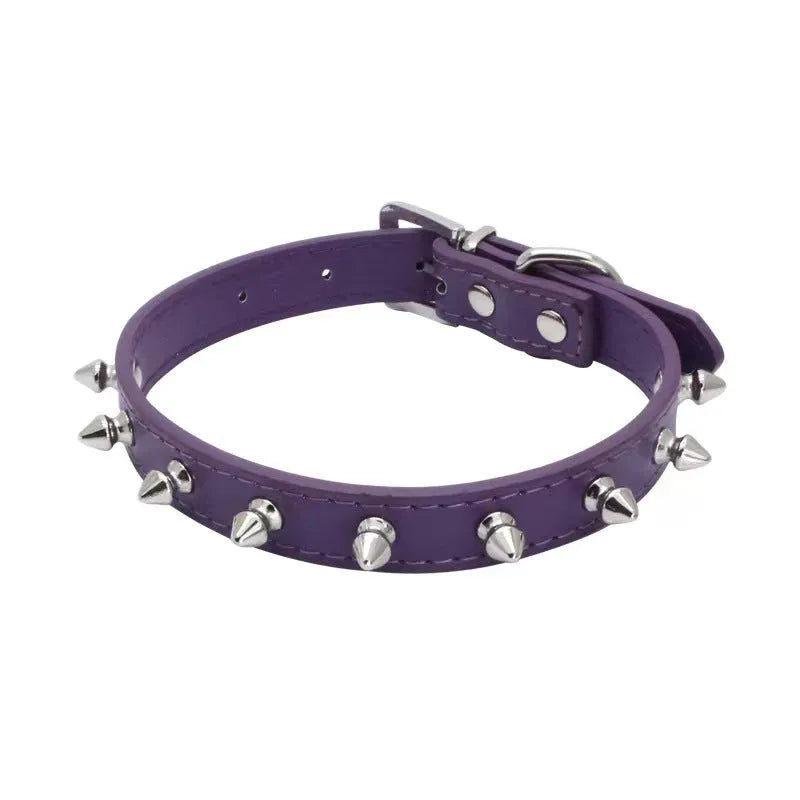 Metal-studded dog collar with thickened PU leather and alloy fastener in multiple colour options