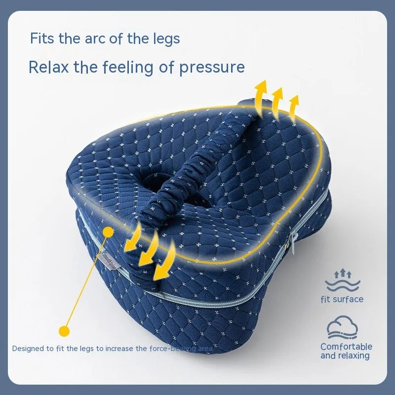 Love heart-shaped memory foam leg pillow in blue colour for adult orthopaedic support