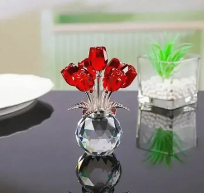 Geometric K9 crystal rose glass decoration in Chinese style with wire drawing manufacturing