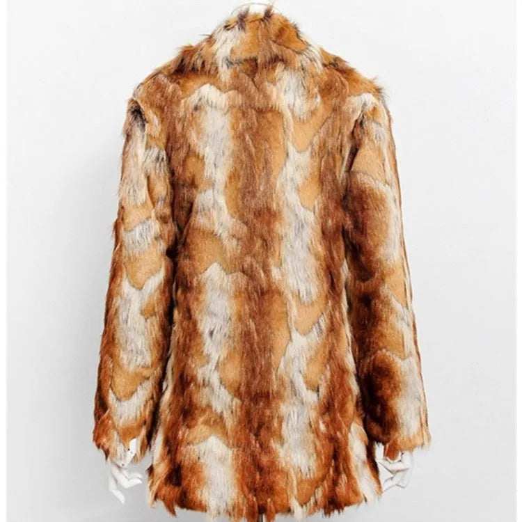 Women's tiger pattern faux fur leather jacket in medium length with slim fit street fashion style