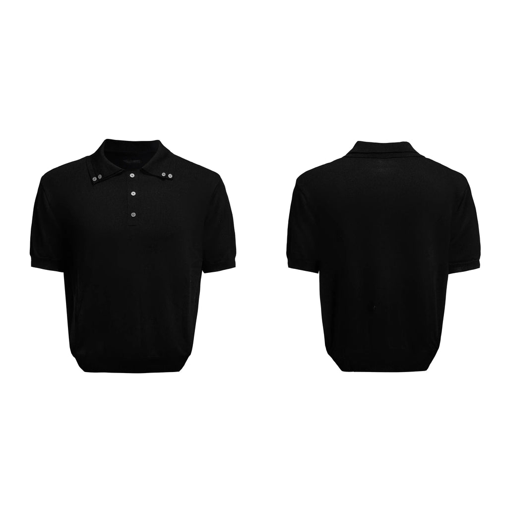 Men's loose fit short sleeve shirt with double lapel collar in polyester knit fabric